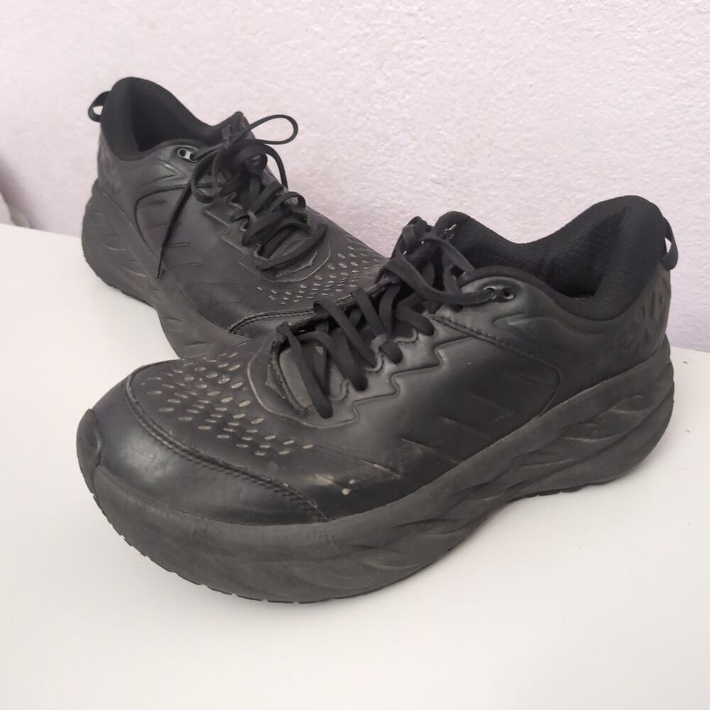 Hoka One One Bondi SR Shoes Mens 13 Black Leather Shoes Work Shoe Traction
